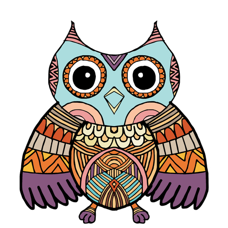 Owls Vector for coloring book. Isolated illustration on white background Owls Illustration Doodle Vector.のイラスト素材