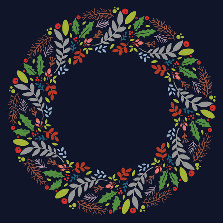 Christmas Wreath with Round Frame for Cards Design Vector Layout with Copyspace Can be use for Decorative Kit, Invitations, Greeting Cards, Blogs, Posters, Merry Christmas and Happy New Year.のイラスト素材