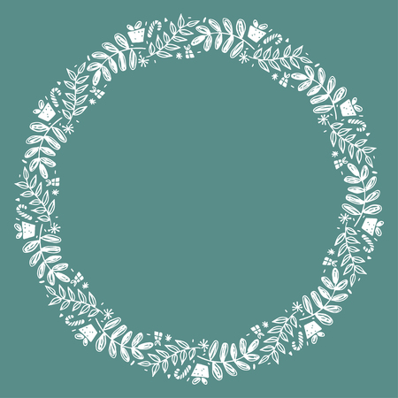 Christmas Wreath with Round Frame for Cards Design Vector Layout with Copyspace Can be use for Decorative Kit, Invitations, Greeting Cards, Blogs, Posters, Merry Christmas and Happy New Year.のイラスト素材