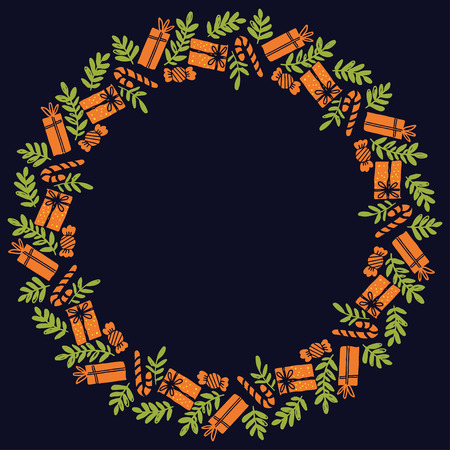 Christmas Wreath with Round Frame for Cards Design Vector Layout with Copyspace Can be use for Decorative Kit, Invitations, Greeting Cards, Blogs, Posters, Merry Christmas and Happy New Year.のイラスト素材