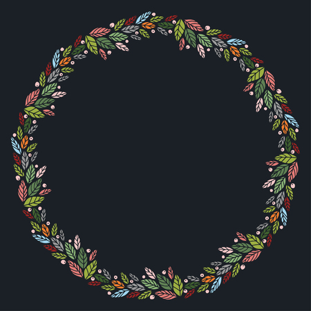 Christmas Hand Drawn Wreath with Round Frame for Cards Design Vector Layout with Copyspace Can be use for Decorative Kit, Invitations, Greeting Cards, Blogs, Posters, Merry Christmas and Happy New Year.のイラスト素材