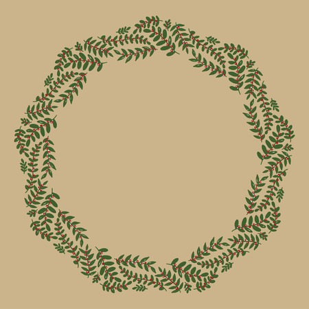 Christmas Hand Drawn Wreath with Round Frame for Cards Design Vector Layout with Copyspace Can be use for Decorative Kit, Invitations, Greeting Cards, Blogs, Posters, Merry Christmas and Happy New Year.のイラスト素材