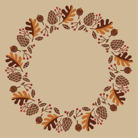 Christmas Hand Drawn Wreath with Round Frame for Cards Design Vector Layout with Copyspace Can be use for Decorative Kit, Invitations, Greeting Cards, Blogs, Posters, Merry Christmas and Happy New Year.のイラスト素材