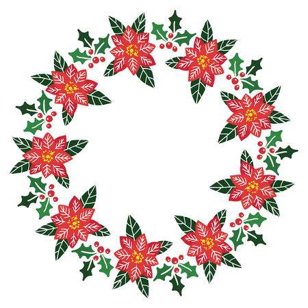 Christmas Hand Drawn Wreath with Round Frame for Cards Design Vector Layout with Copyspace Can be use for Decorative Kit, Invitations, Greeting Cards, Blogs, Posters, Merry Christmas and Happy New Year.のイラスト素材