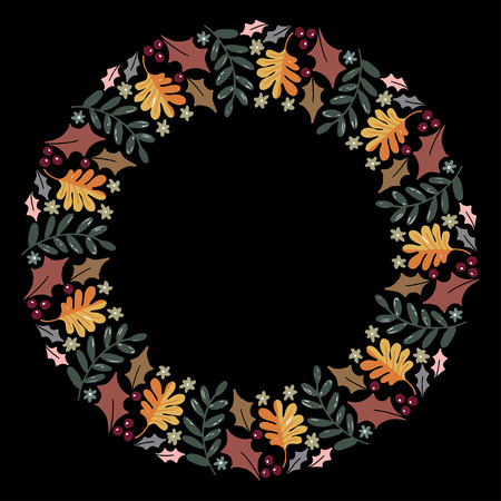 Christmas Hand Drawn Wreath with Round Frame for Cards Design Vector Layout with Copyspace Can be use for Decorative Kit, Invitations, Greeting Cards, Blogs, Posters, Merry Christmas and Happy New Year.のイラスト素材
