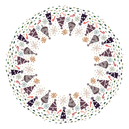 Christmas Wreath with Round Frame for Cards Design Vector Layout with Copyspace Can be use for Decorative Kit, Invitations, Greeting Cards, Blogs, Posters, Merry Christmas and Happy New Year.のイラスト素材