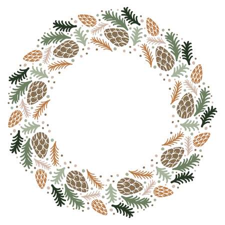 Christmas Wreath with Round Frame for Cards Design Vector Layout with Copyspace Can be use for Decorative Kit, Invitations, Greeting Cards, Blogs, Posters, Merry Christmas and Happy New Year.のイラスト素材