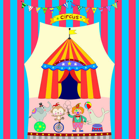 Circus Scene with Elephant Balancing on Ball and Performersのイラスト素材