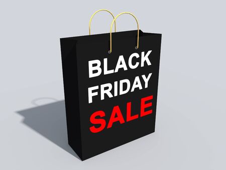 3D render. Black paper bag with the inscription Black Friday.の写真素材