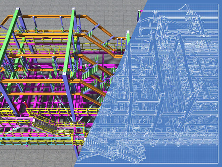 The model and blueprint of gas and oil metal rack. 3D rendering.の写真素材