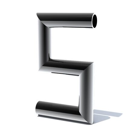 Shiny 3D number from a round silver metal pipe. Number made of stainless steel. Engineering and steel industry figure. 3D rendering.の写真素材