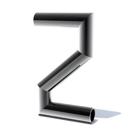 Shiny 3D number from a round silver metal pipe. Number made of stainless steel. Engineering and steel industry figure. 3D rendering.の写真素材