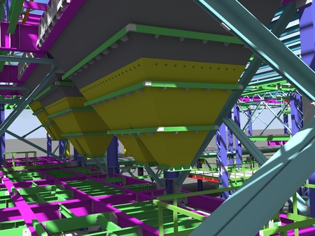 3D rendering-models of industrial buildings from metal. Engineering background. Industrial background.の写真素材