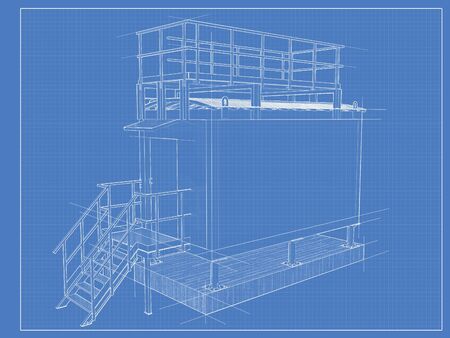 Architectural drawing blueprint of the building from the container with construction lines.の写真素材