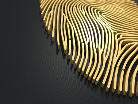 Human identification system based on biometric fingerprints. 3D fingerprint scan for secure access. 3D rendering.の写真素材