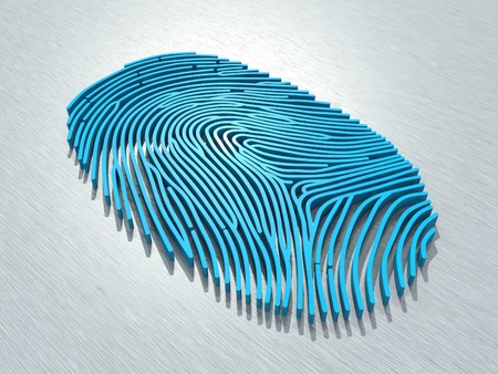 Human identification system based on biometric fingerprints. 3D fingerprint scan for secure access. 3D rendering.の写真素材