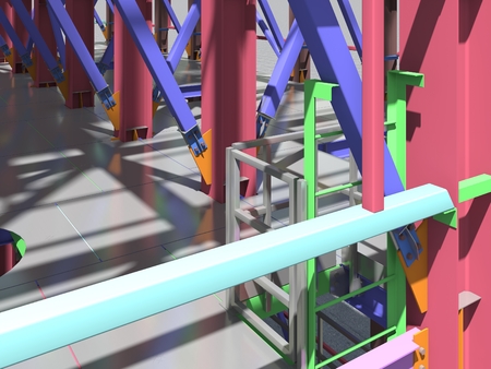 BIM model of a building made of metal structure. 3D architectural, construction, industrial and...
