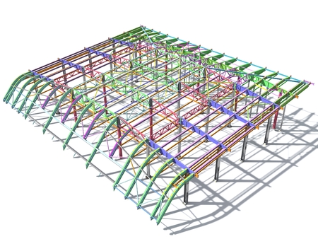 BIM model of metal structure. The building is made of metal structures. Building information model. Architectural, engineering and construction background. 3D rendering. White background.の写真素材