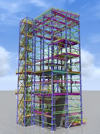 Building Information Model of metal structure. Design technologies of the future. 3D BIM parametric building.Engineering Graphics. 3D rendering.の写真素材
