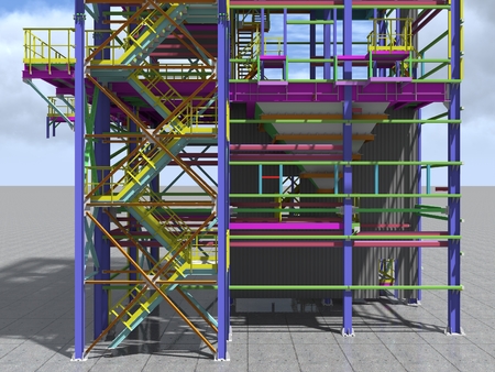 Building Information Model of metal structure. Design technologies of the future. 3D BIM parametric building.Engineering Graphics. 3D rendering.の写真素材