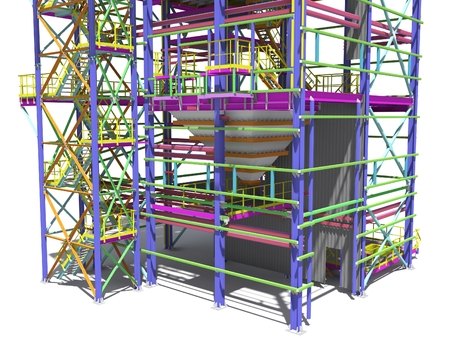 Building Information Model of metal structure. Design technologies of the future. 3D BIM parametric building.Engineering Graphics. 3D rendering.の写真素材