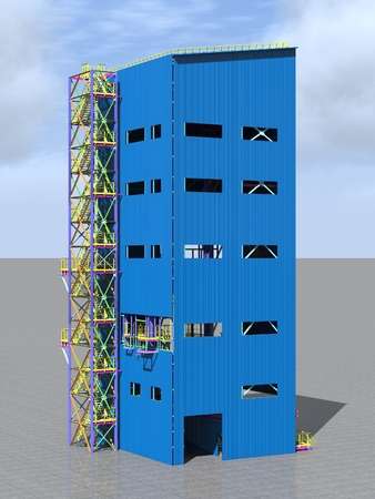 Building Information Model of metal structure. Design technologies of the future. 3D BIM parametric building.Engineering Graphics. 3D rendering.の写真素材