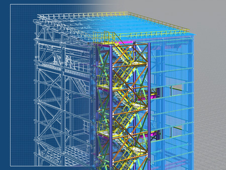 Building Information Model of metal structure. Design technologies of the future. 3D BIM parametric building.Engineering Graphics. 3D rendering.の写真素材