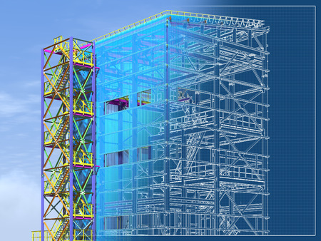 Building Information Model of metal structure. Design technologies of the future. 3D BIM parametric building.Engineering Graphics. 3D rendering.