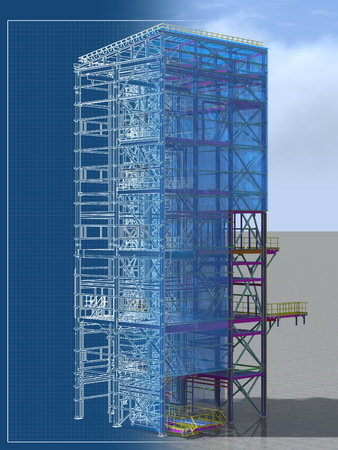 Building Information Model of metal structure. Design technologies of the future. 3D BIM parametric building.Engineering Graphics. 3D rendering.の写真素材