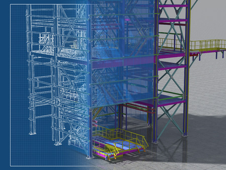 Building Information Model of metal structure. Design technologies of the future. 3D BIM parametric building.Engineering Graphics. 3D rendering.の写真素材