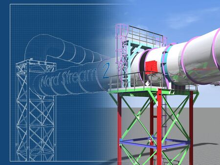 3D rendering. Nord stream 2. BIM model of an engineering project for the construction of the Nord stream 2 gas pipeline. Building Information Modeling.の写真素材