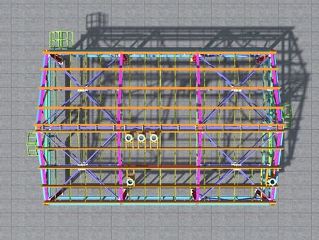 3D BIM model. Building Information Model of metal structure. 3D rendering. The model of a classical building with a pitched roof is made according to the latest design technologies.の写真素材