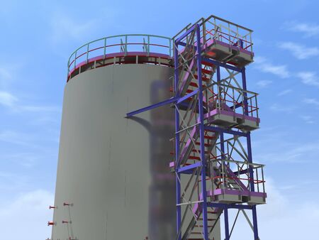 BIM project of an industrial oil storage tank for oil and gasoline. 3D rendering. Refinery. Model and drawings of the building made by engineers.の写真素材