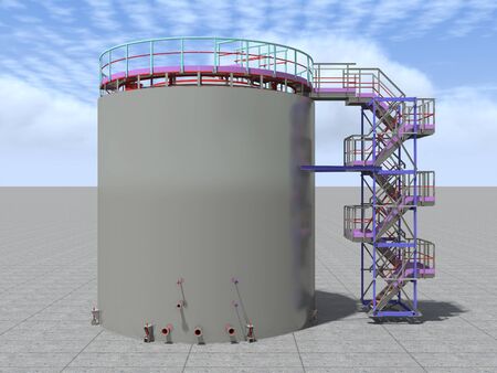 BIM project of an industrial oil storage tank for oil and gasoline. 3D rendering. Refinery. Model and drawings of the building made by engineers.の写真素材