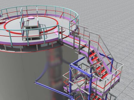BIM project of an industrial oil storage tank for oil and gasoline. 3D rendering. Refinery. Model and drawings of the building made by engineers.の写真素材