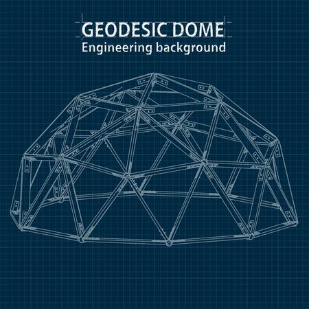 Axonometric drawing blueprint geodesic domes with lines of building. Vector.のイラスト素材