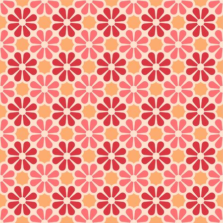 Vector colored seamless geometric pattern in red, yellow and pink. For printing on textiles, glass, ceramics.のイラスト素材