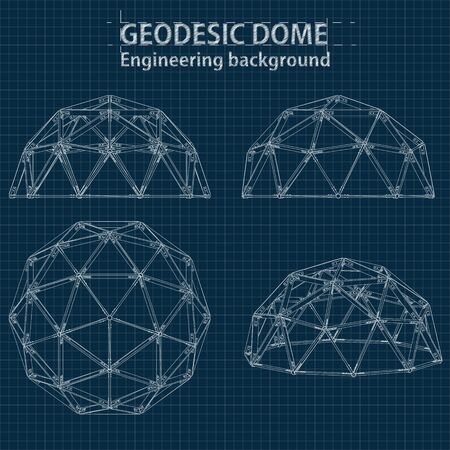 Drawing blueprint geodesic domes with lines of building. Vector EPS10.のイラスト素材
