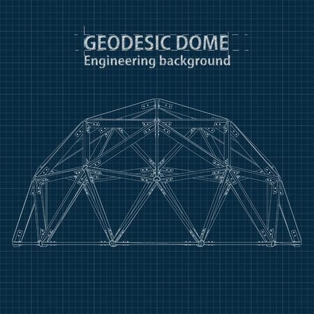 Drawing blueprint geodesic domes with lines of building. Vector EPS10.のイラスト素材