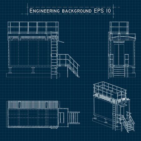 Blueprint engineering background. Building floor plan, axonometric view. Vector EPS10.のイラスト素材