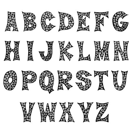 The letters of the coffee beans are hand-drawn. Coffee font. Vector EPS8.のイラスト素材
