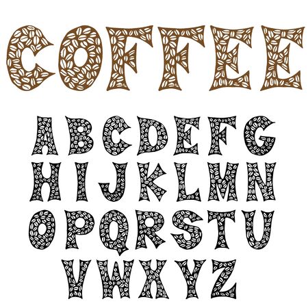 The letters of the coffee beans are hand-drawn. Coffee font. Vector EPS8.のイラスト素材