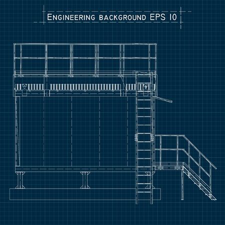 Blueprint engineering background. Building floor plan, axonometric view. Vector EPS10.のイラスト素材