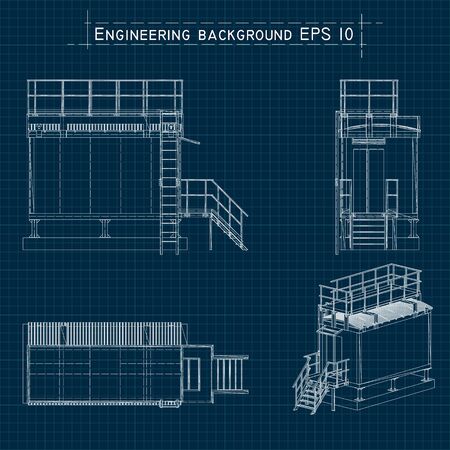 Blueprint engineering background. Building floor plan, axonometric view. Vector EPS10.のイラスト素材