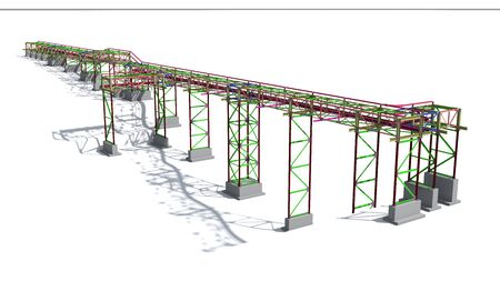 BIM model structure of a steel overpass for laying industrial electrical networks of power plants and factories. 3D rendering.の写真素材