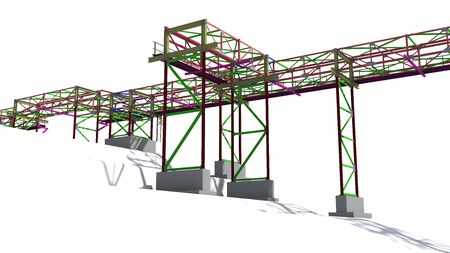 BIM model structure of a steel overpass for laying industrial electrical networks of power plants and factories. 3D rendering.の写真素材