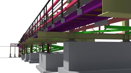 BIM model structure of a steel overpass for laying industrial electrical networks of power plants and factories. 3D rendering.の写真素材