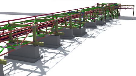 BIM model structure of a steel overpass for laying industrial electrical networks of power plants and factories. 3D rendering.の写真素材
