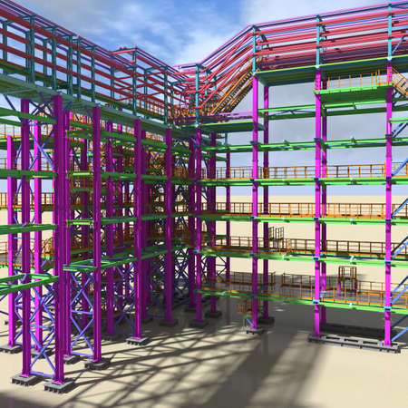 Structural BIM model of a large industrial building. Presentation of BIM design and construction technology for the construction customer. 3D rendering.の写真素材