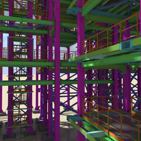 Structural BIM model of a large industrial building. Presentation of BIM design and construction technology for the construction customer. 3D rendering.の写真素材